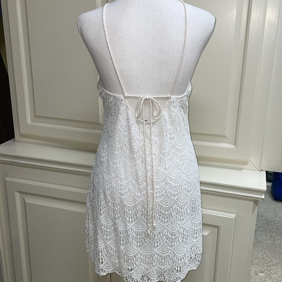 West 36th White Cotton Lace Halter Mini Dress Crisscross Tie Back Size Medium - Picture 3 of 7